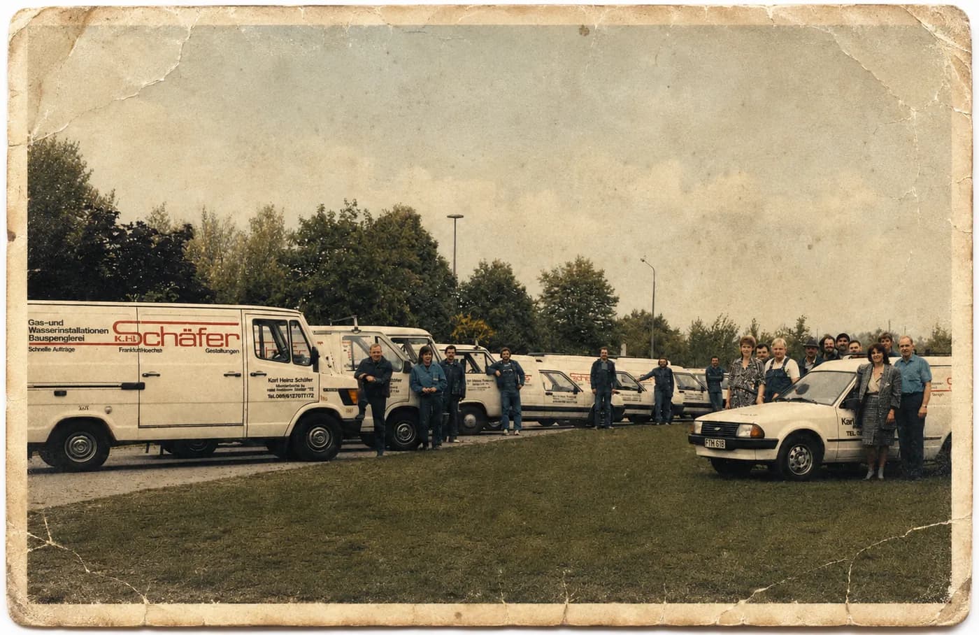 Team und erster Fuhrpark von K.H. Schäfer im Jahr 1978
